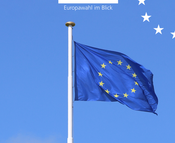 Schlossturm mit Europafahne als Symbol für Europawahlkampagne in den sozialen Medien